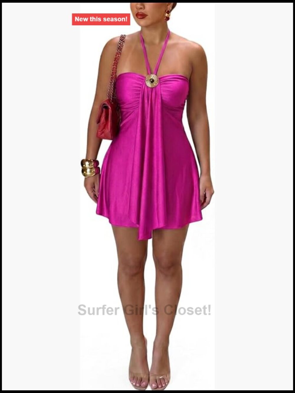 Women's Satin Halter Mini Dress Backless Flowy A-Line Party Club Dress